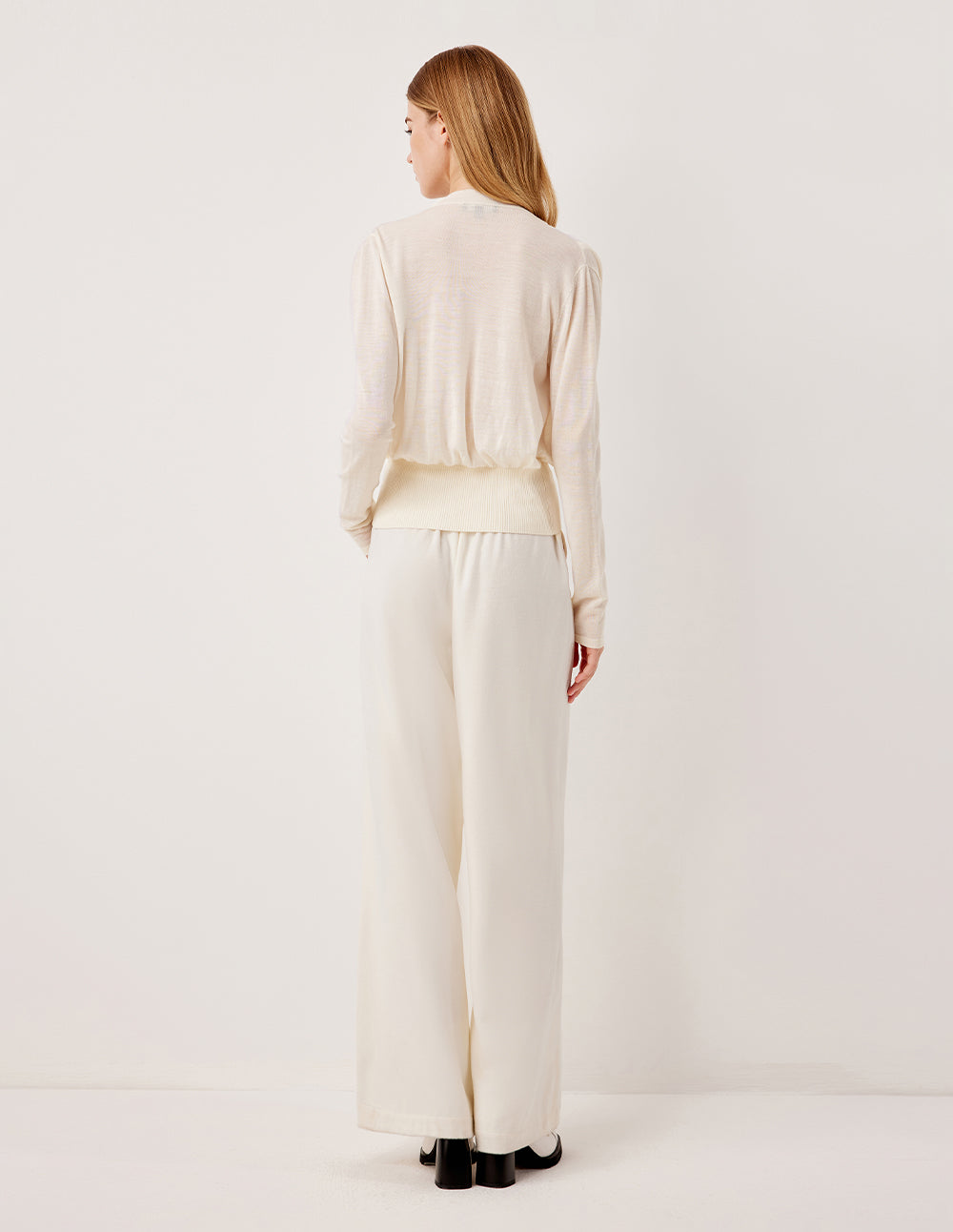 MARYLING V-Neck Long-Sleeved Ruched high-Waist Stretch Wool Knit Pullover