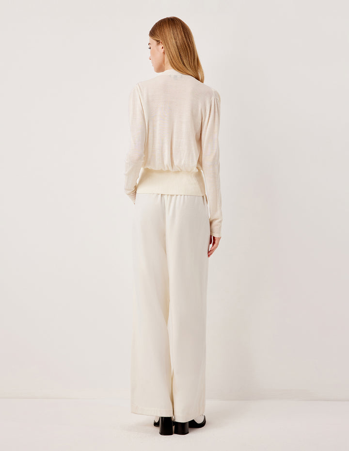 MARYLING V-Neck Long-Sleeved Ruched high-Waist Stretch Wool Knit Pullover