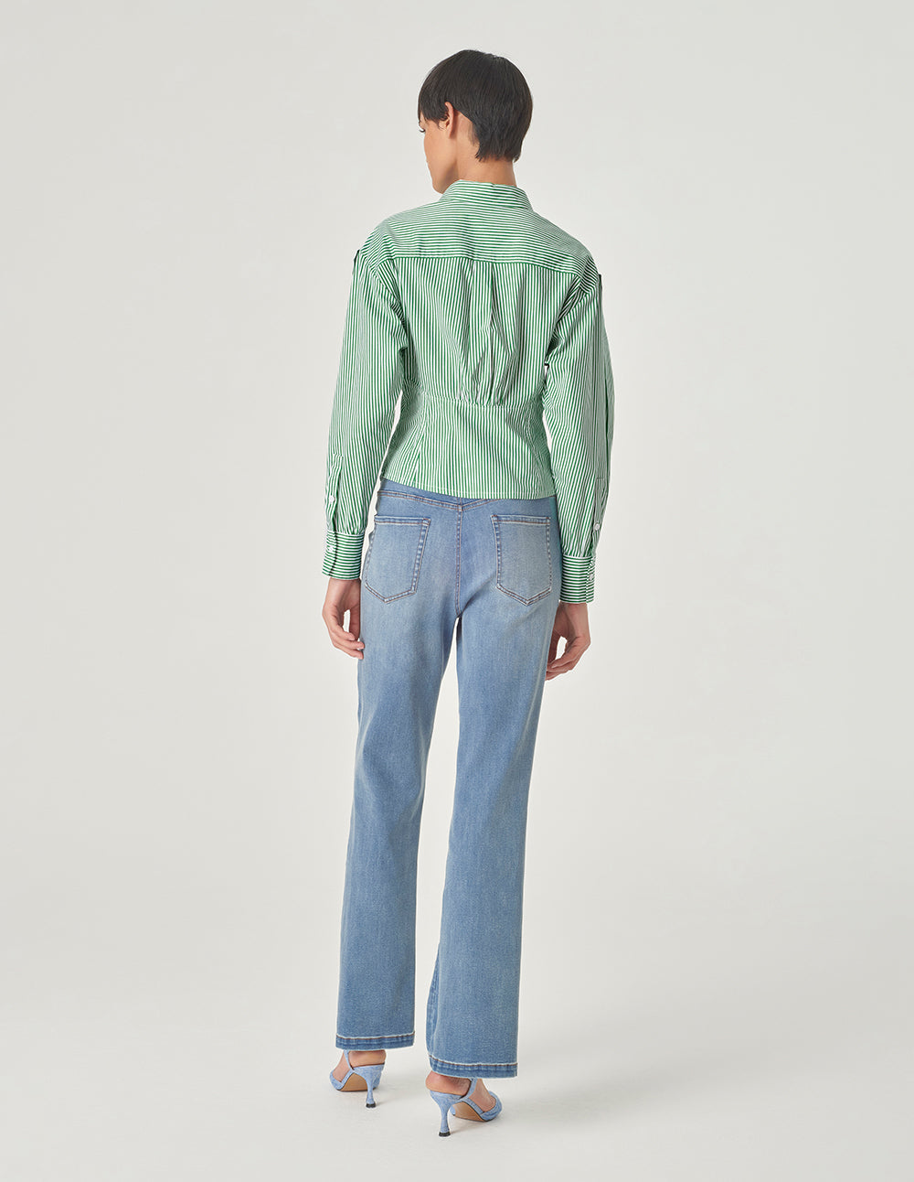 MARYLING Green And White Striped Cotton Blouse