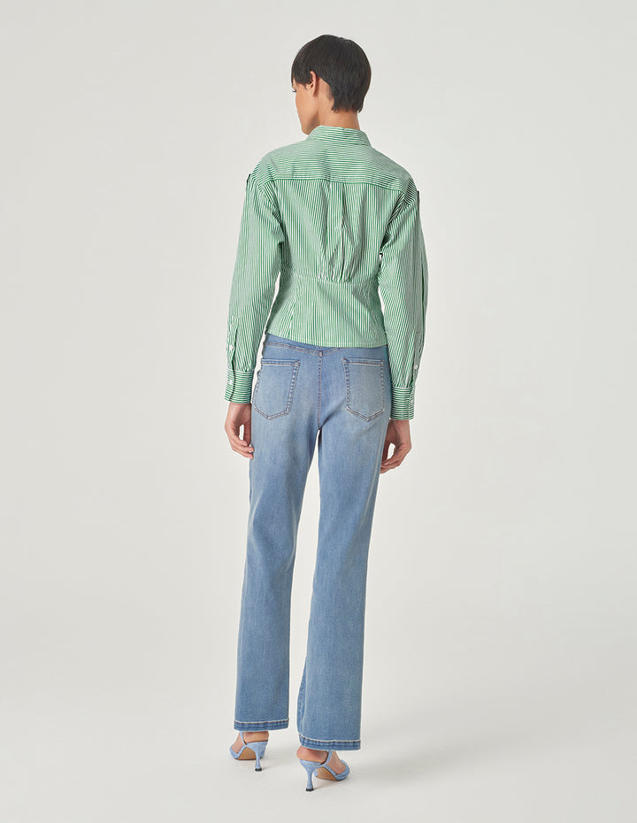 MARYLING Green And White Striped Cotton Blouse