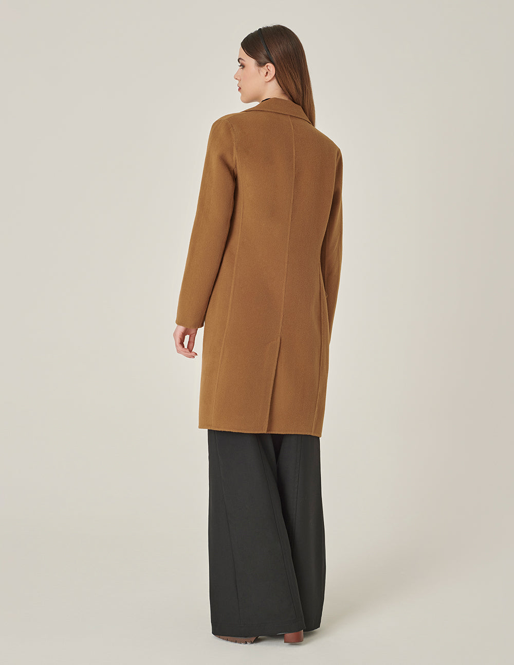 MARYLING Camel Double-Breasted Silk Wool Double-Sided Coat