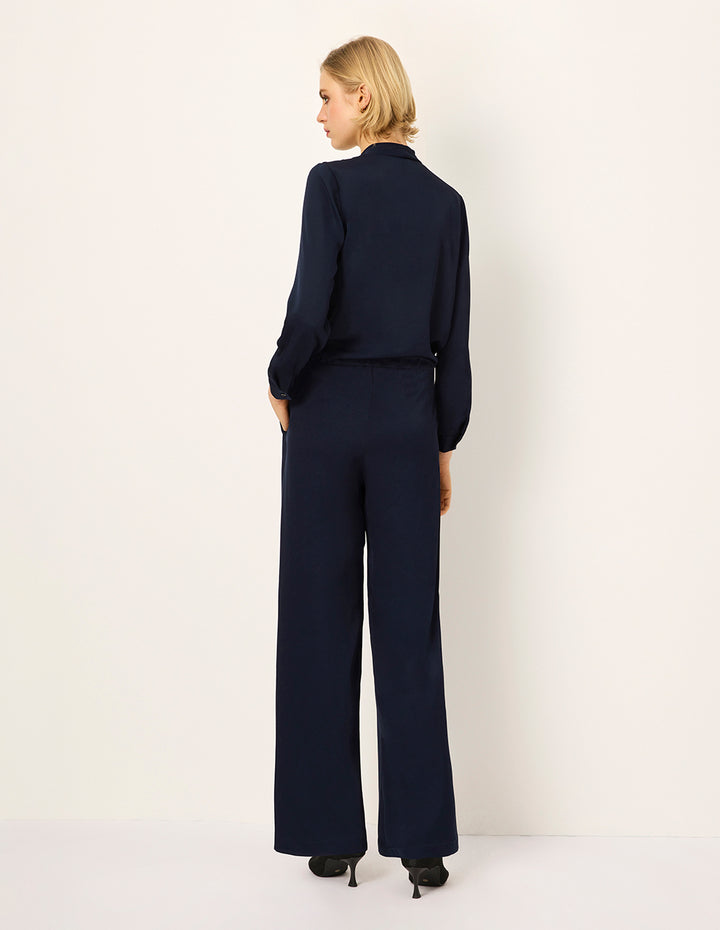 MARYLING Dark Blue Elastic Waist Straight Wide Leg Pants