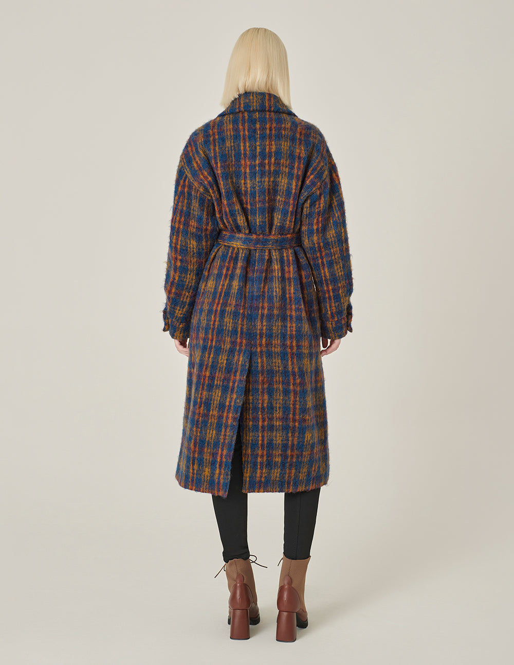 MARYLING Lapel Double-Breasted Red & Blue Plaid H-Shaped Coat