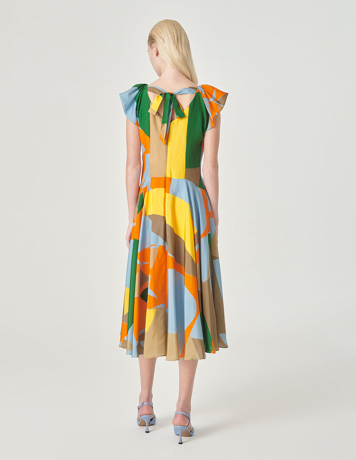 MARYLING Butterfly-Sleeveless Print Empire Waist Dress