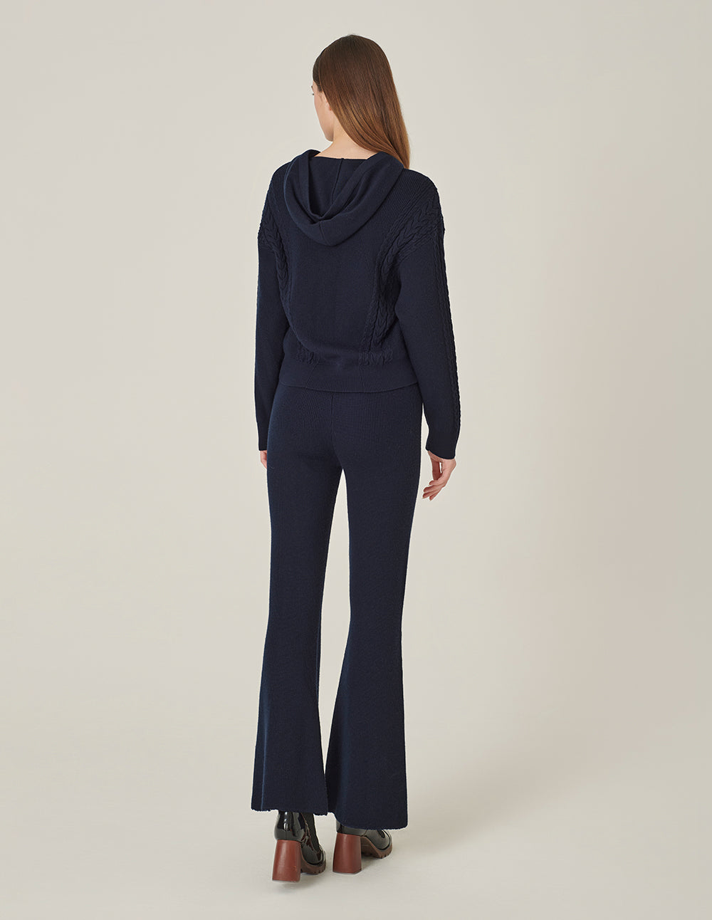 MARYLING Dark Blue Sports Casual Hooded Knitted Pullover