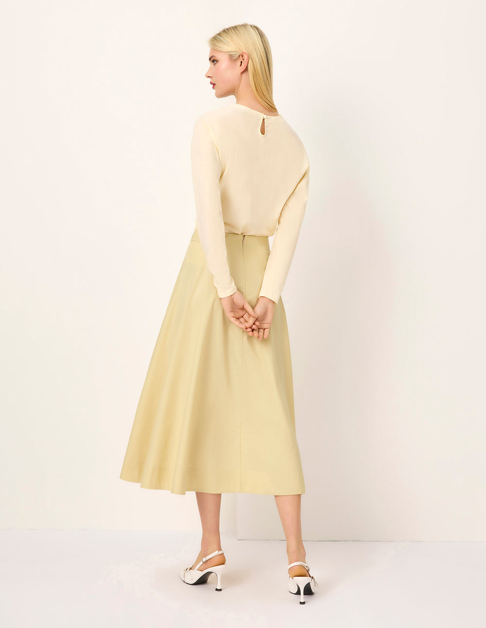 MARYLING Seam Detail Flared Knee-Length Skirt