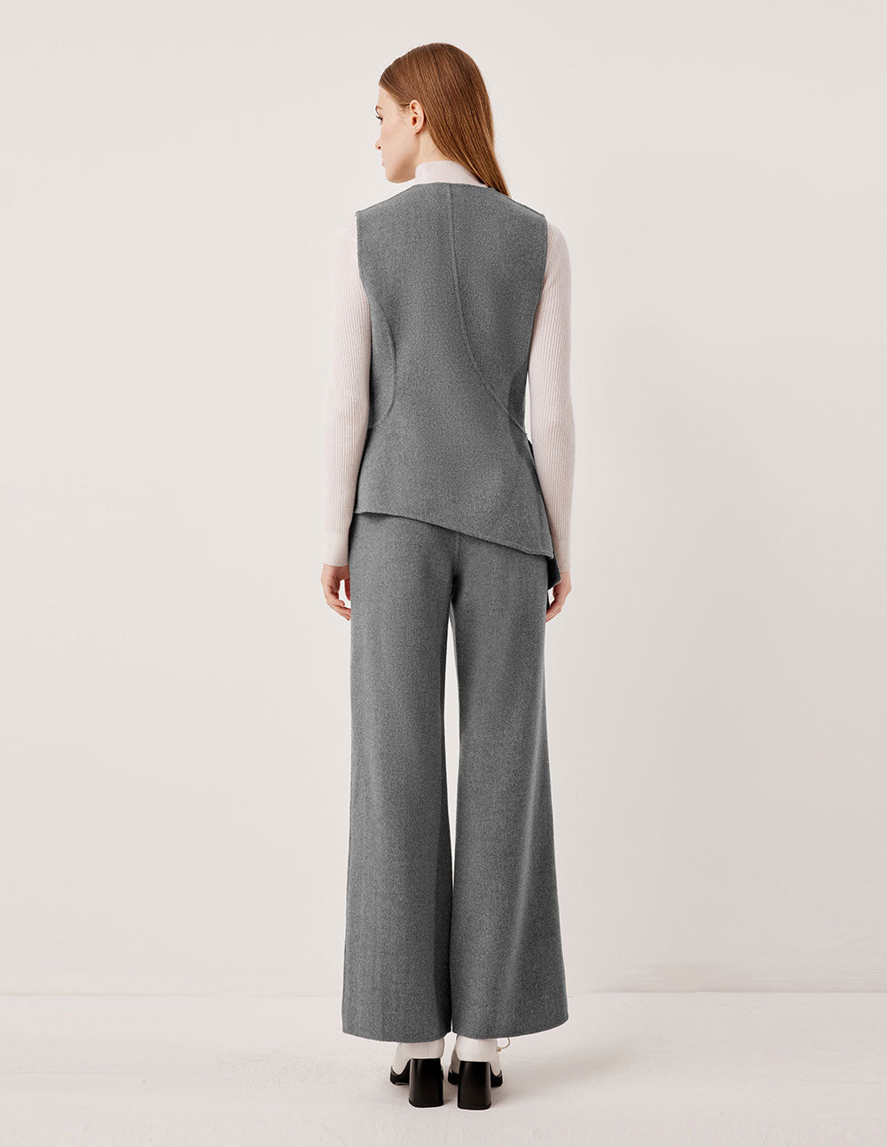MARYLING High-Waisted Drape Wide Leg Wool Straight Trousers