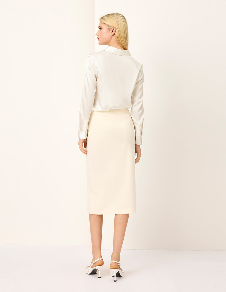 MARYLING Cream V-Neck Silk Long-sleeve Blouse