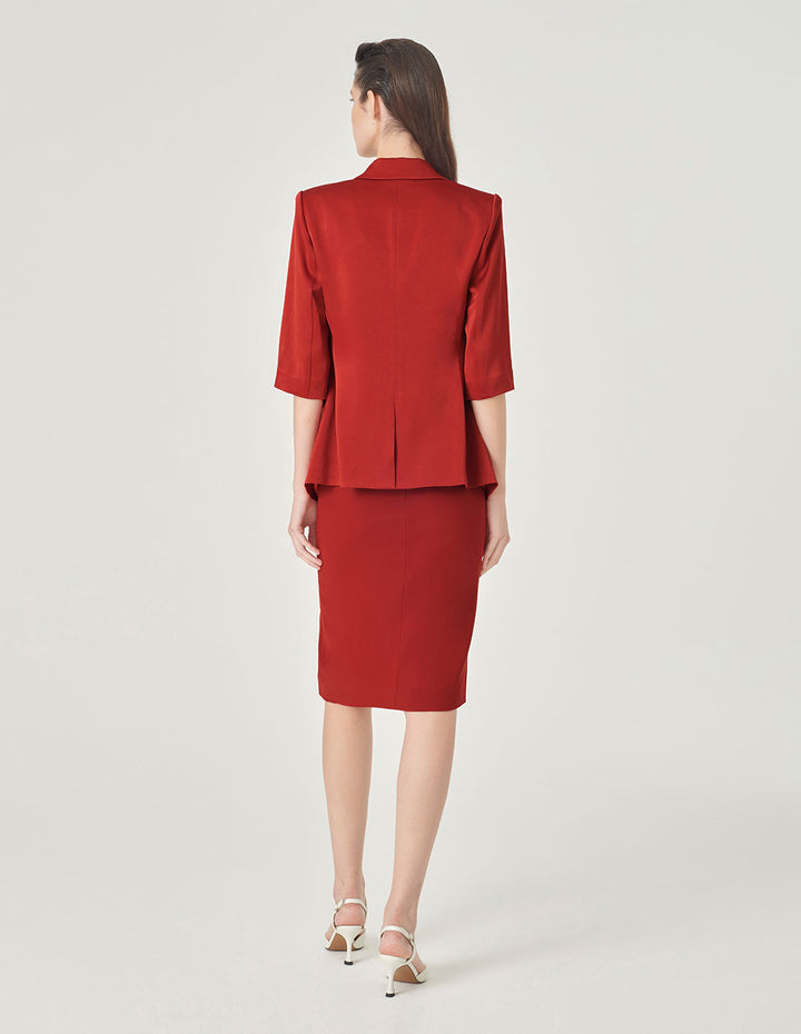 MARYLING Brick Red Three-Quarter Sleeve Blazer