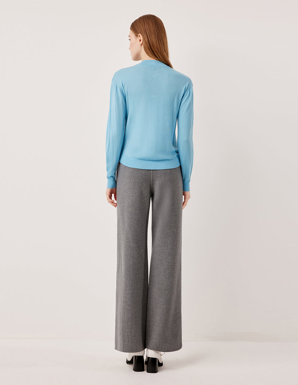 MARYLING Ribbed Semi-High Neck Loose Fit Wool Pullover