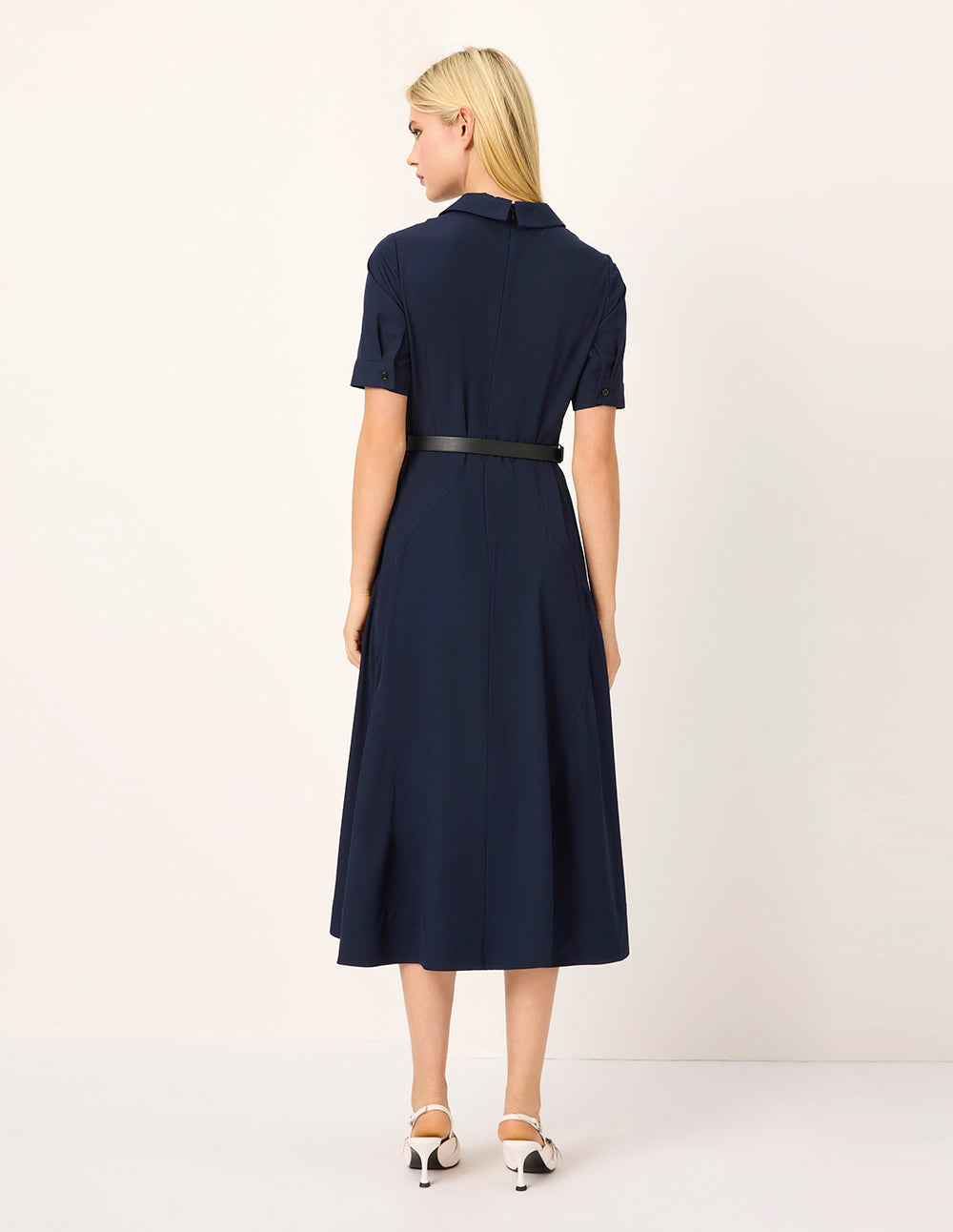 MARYLING Lapel Short-Sleeve Empire-Waist Pleated Dress