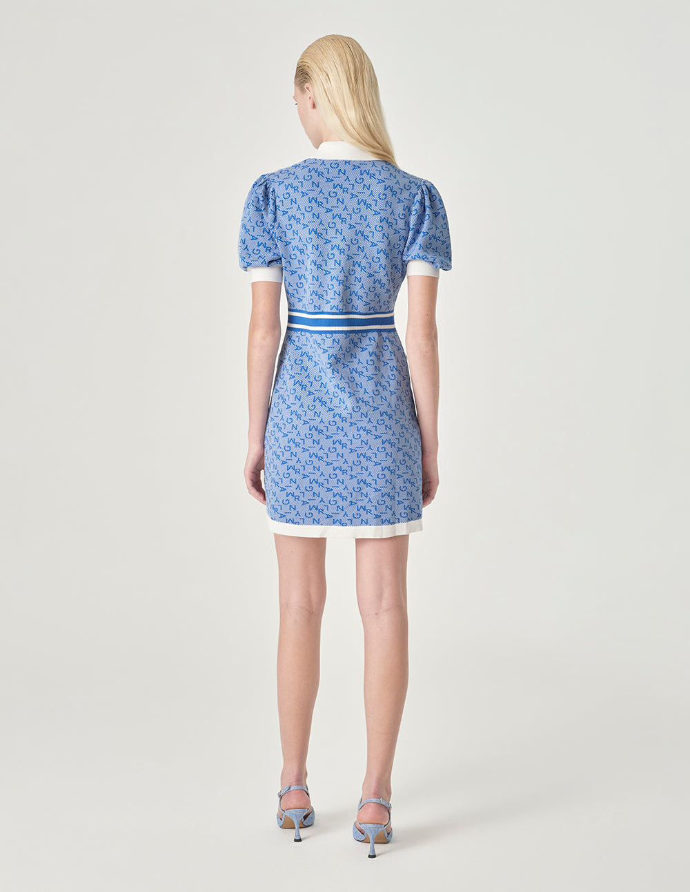 MARYLING Denim Blue T-Shirt Collar Jacquard Knitted Dress