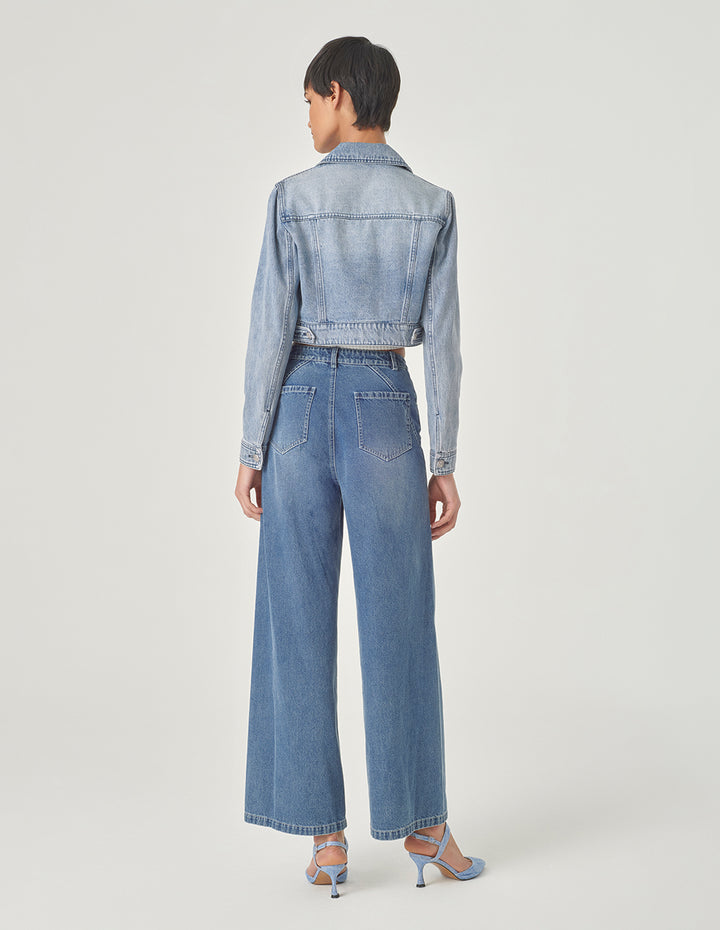 MARYLING Cropped Wash Blue Denim Jacket