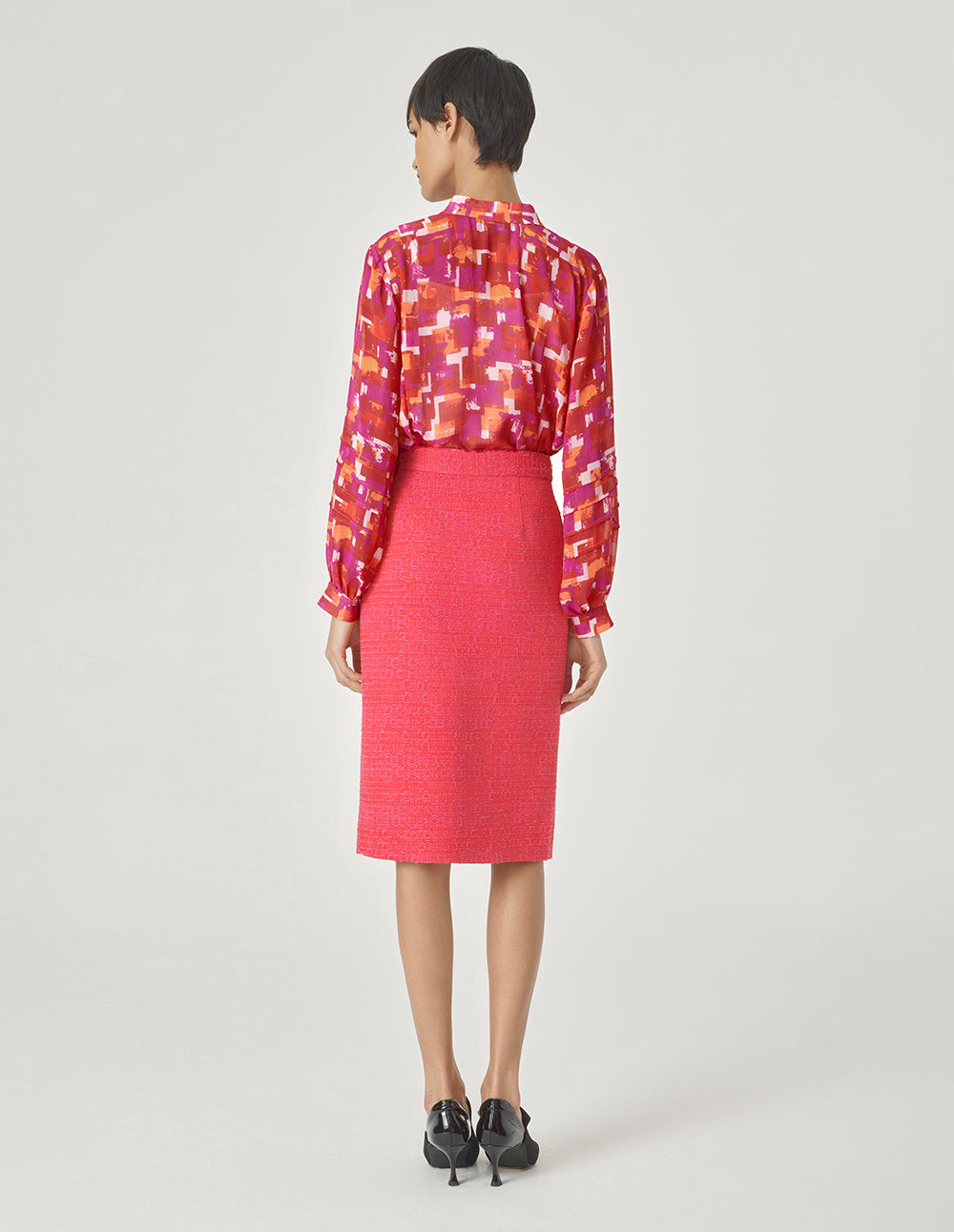 MARYLING Pink Checkered Bow Tie Printed Blouse