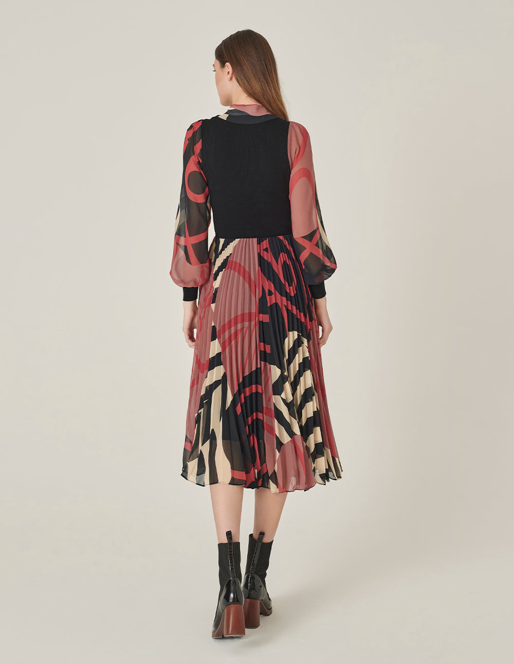 MARYLING Knitted Patchwork Printed Shirt Dress