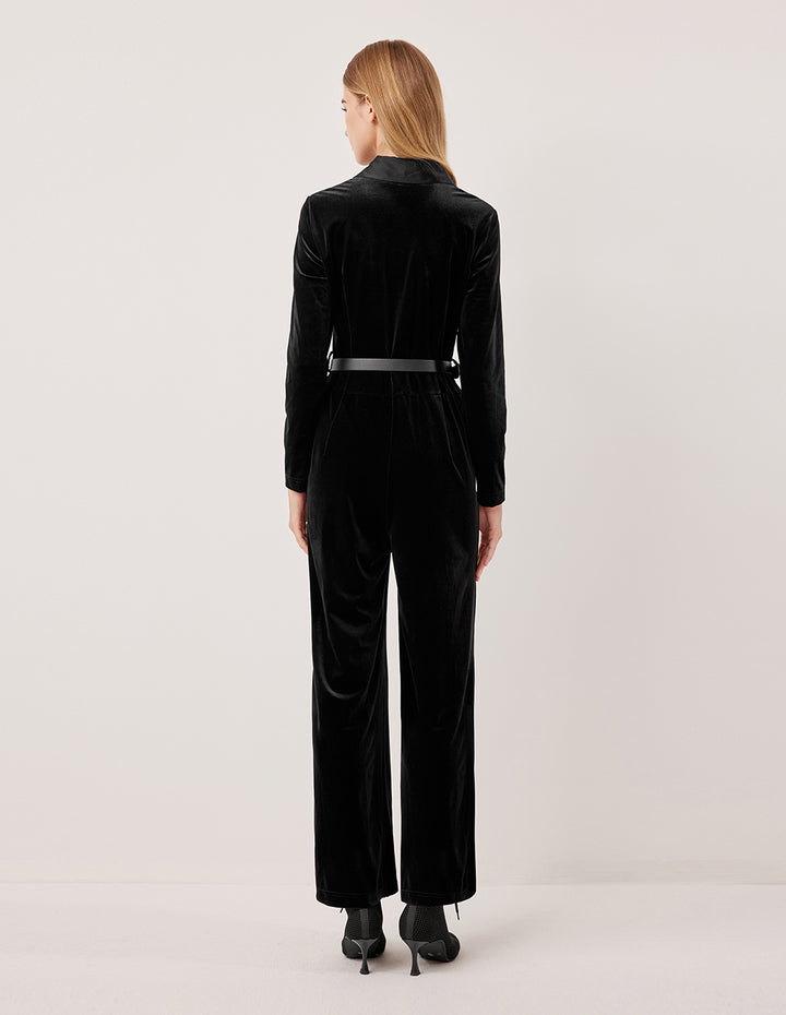 MARYLING Silk Satin Jumpsuit with V-Neck and Long Bubble Sleeves