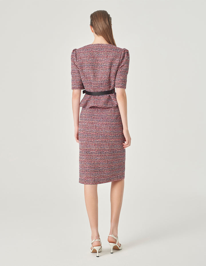 MARYLING Pink Striped Square Collar Tweed Jacket