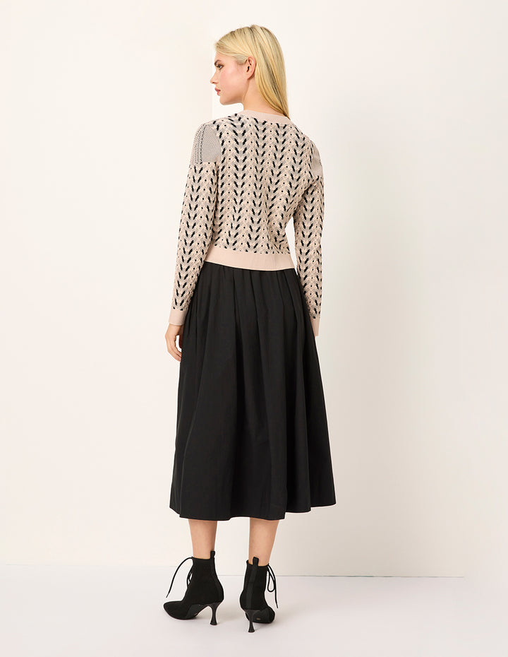 MARYLING Round Neck Geometric Print Long Sleeve Knit Cardigan