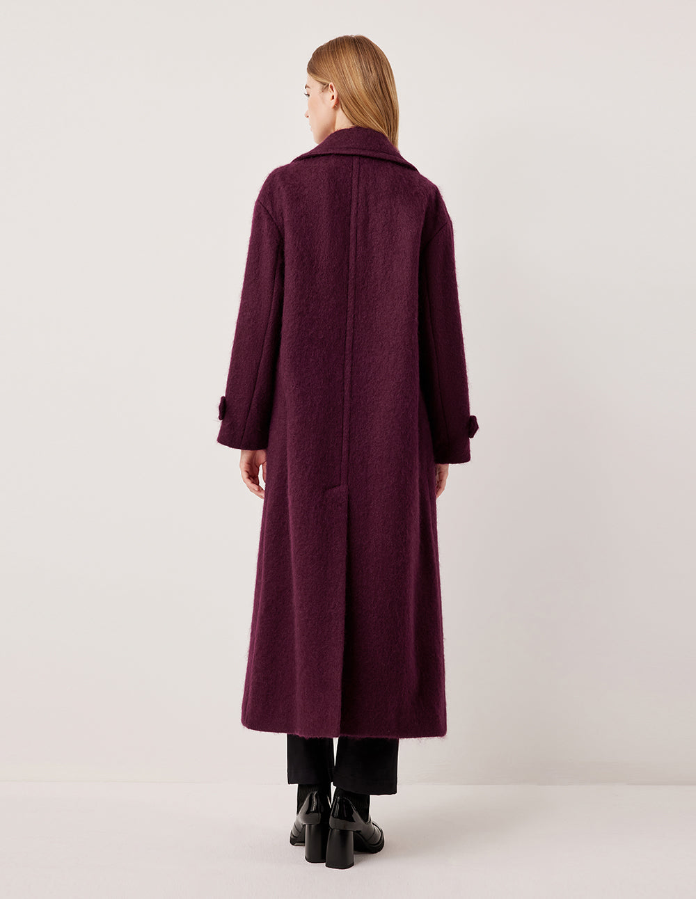 MARYLING Notched Collar Double-Breasted Angora Red Long Coat