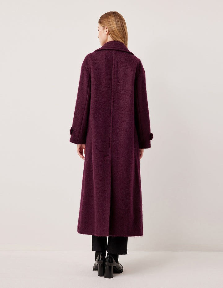 MARYLING Notched Collar Double-Breasted Angora Red Long Coat