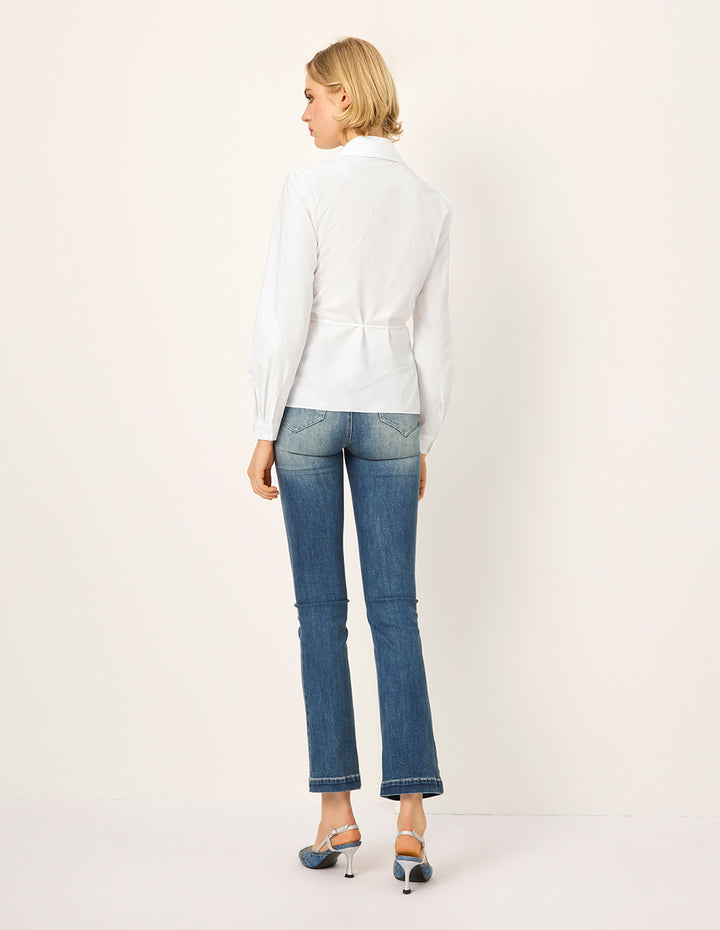 MARYLING V-Neck Long-Sleeve Asymmetric-Waist Wrap Blouse