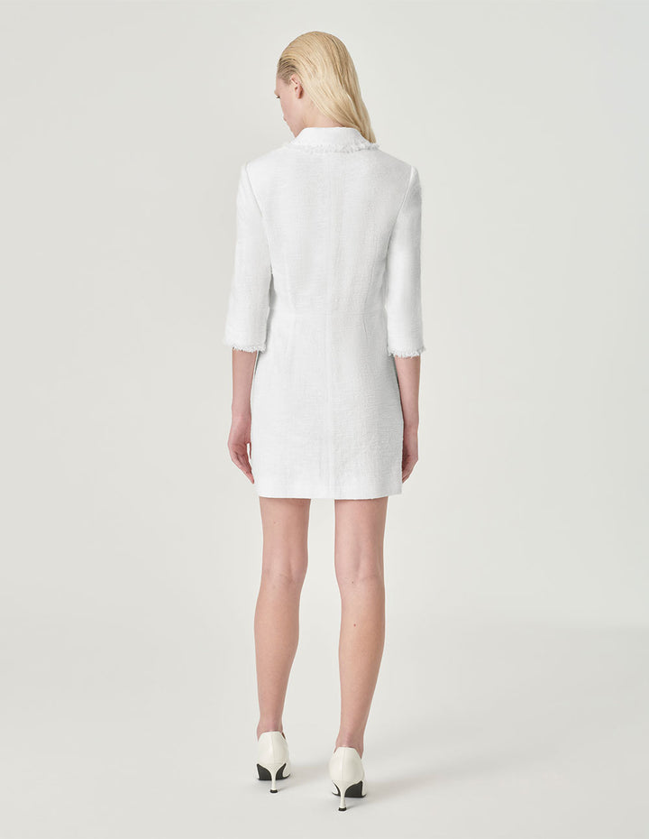 MARYLING White Lapel Collar Tweed Dress