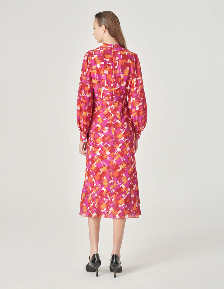 MARYLING Pink Checkered Ruffled Fishtail Dress