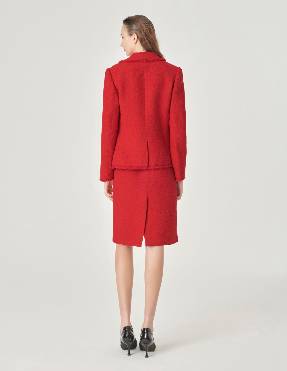 MARYLING Red Lapel Collar Tweed Blazer