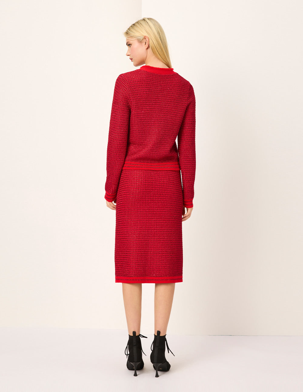 MARYLING Bright Red Mutil-Pockets Cropped Knit Cardigan