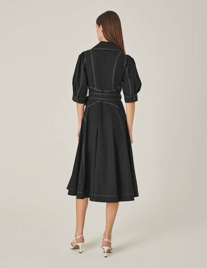 MARYLING Lapel Puff-Sleeve Double-Breasted Wrap Dress