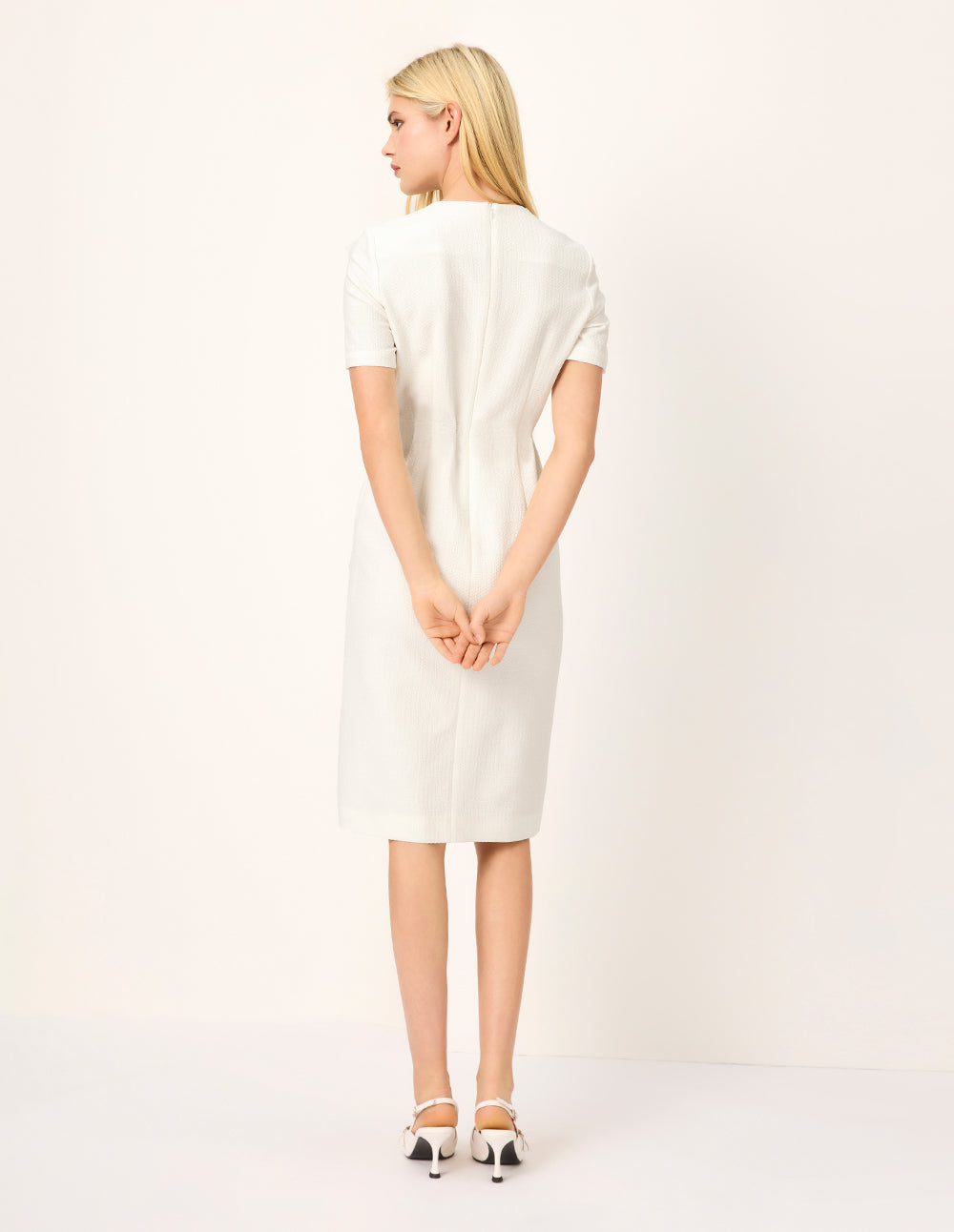MARYLING Square Neck Short Sleeve Straight Midi Dress