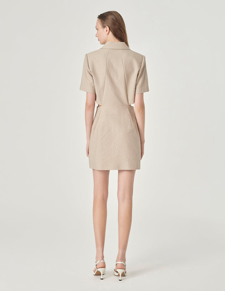 MARYLING Logo Jacquard Suit Collar Short-Sleeved Dress