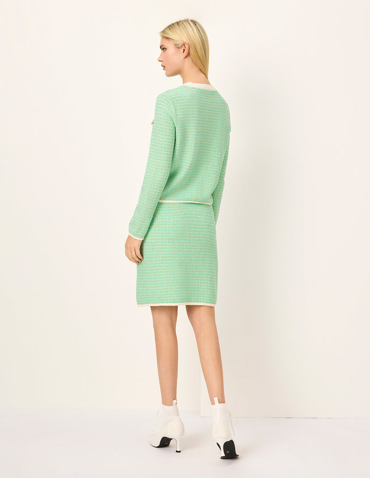 MARYLING Light Green Tweed A-Line Knee-Length Skirt