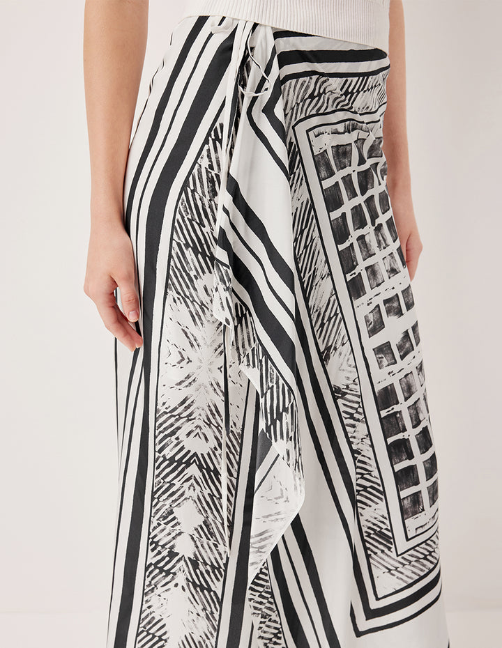 MARYLING Asymmetric Printed Silk Wrap Skirt