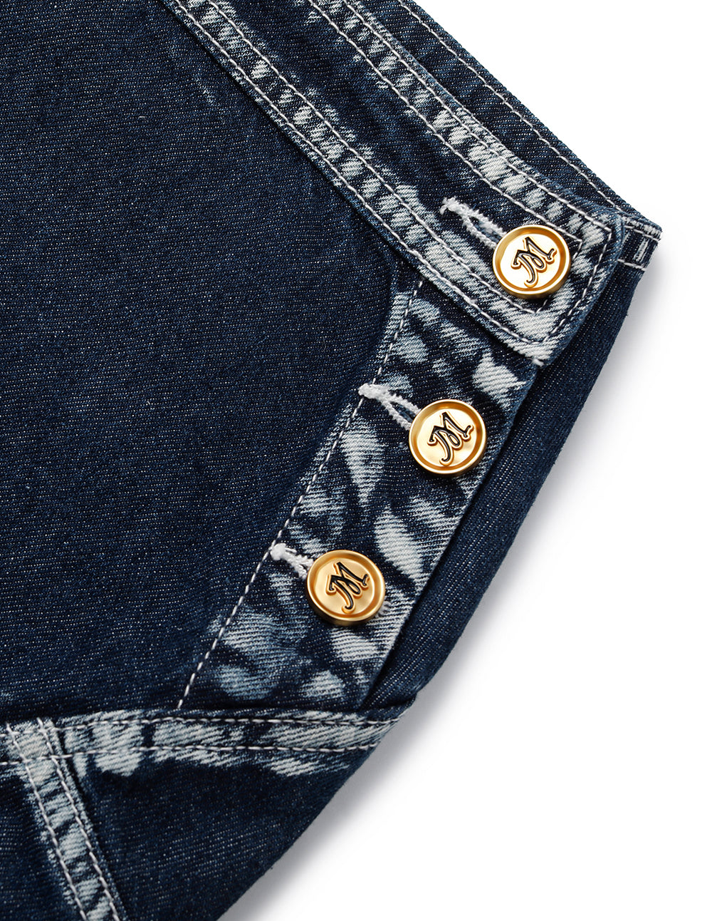 MARYLING White Trim Slit Knee-Length Denim Skirt