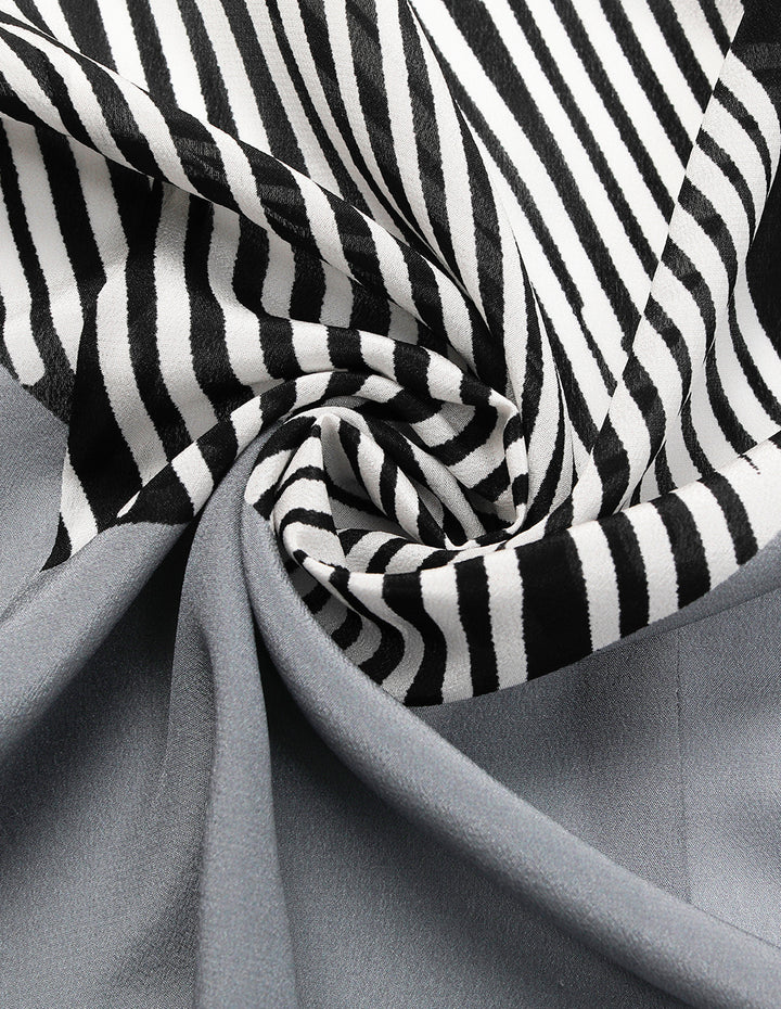 MARYLING Lapel Long-Sleeve Striped Print Silk Blouse