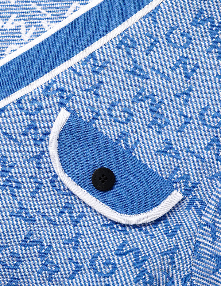 MARYLING Denim Blue V-Neck Jacquard Knitted Cardigan