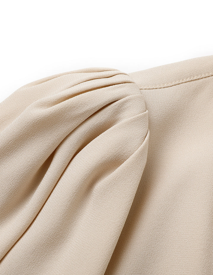 MARYLING V-Neck Puff Sleeve Waist Apricot Top