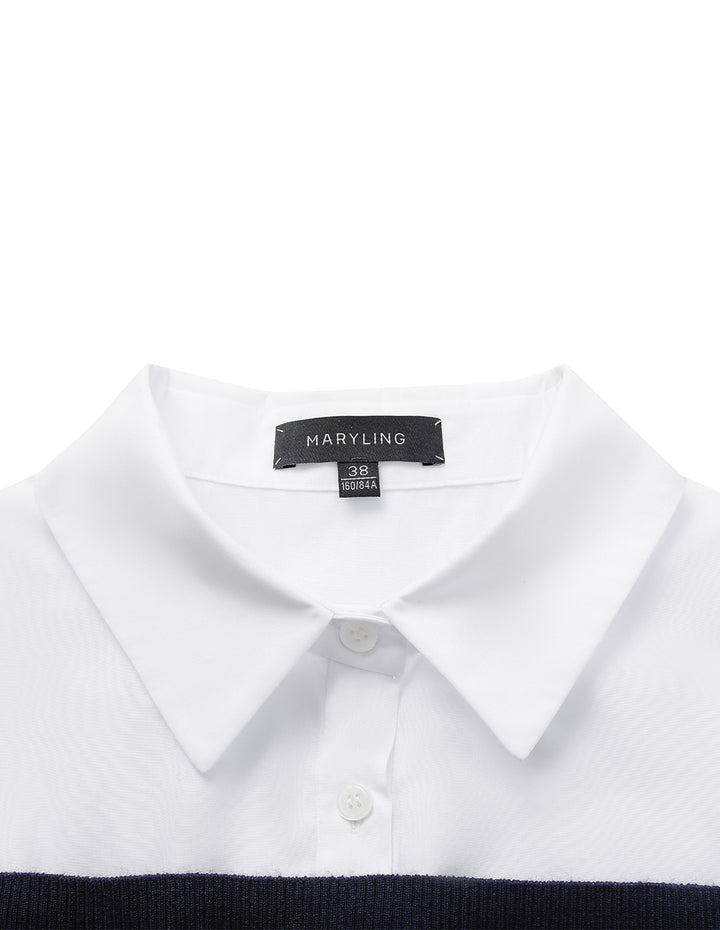 MARYLING Knitted Patchwork Long-Sleeve Knit Blouse