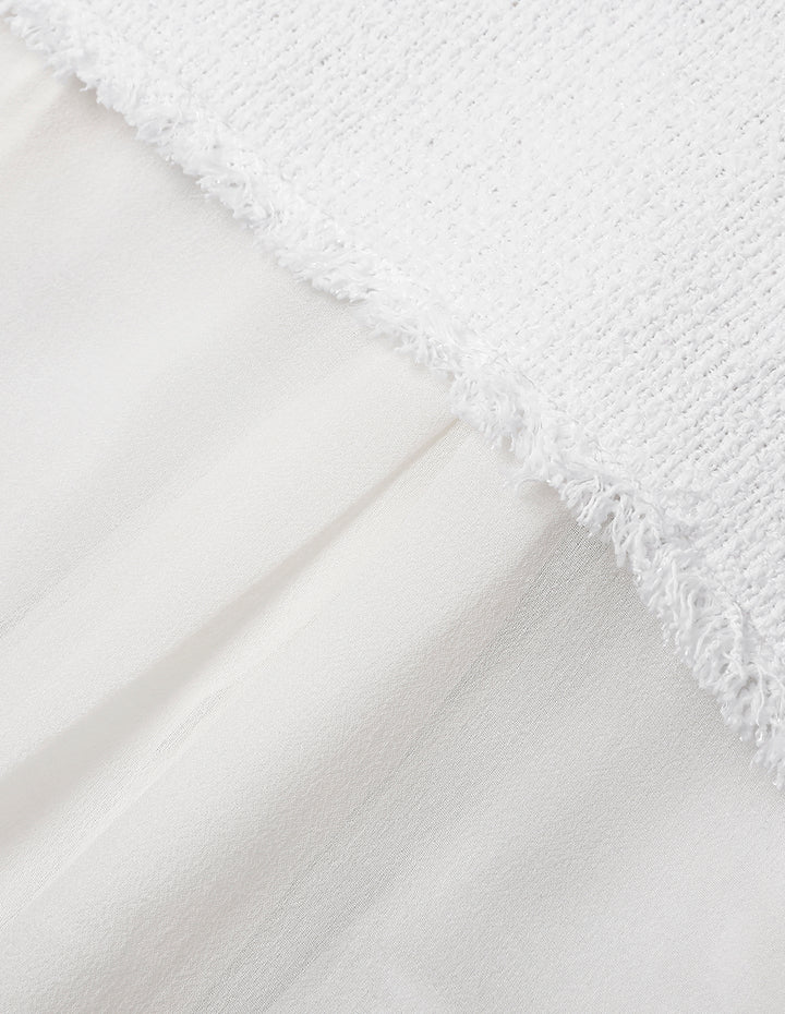 MARYLING White Frayed Edge Georgette Shirt Collar Blouse