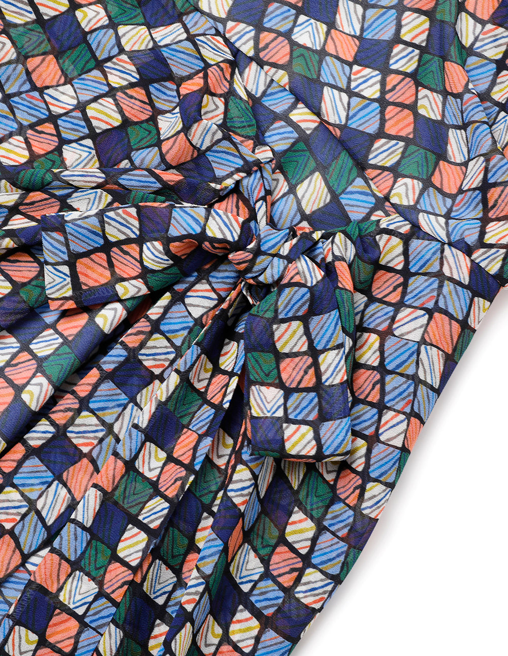 MARYLING Asymmetrical V-Neck Tie-Waist Plaid Print Maxi Dress