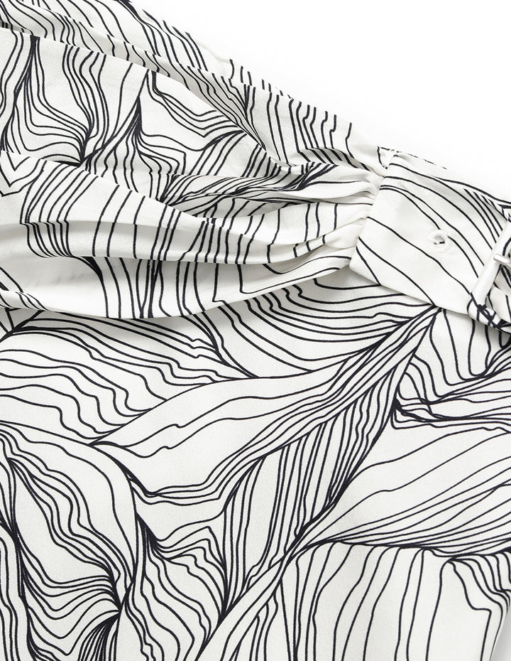 MARYLING Black & White Floral-Print Silk Mermaid Knee-Length Skirt