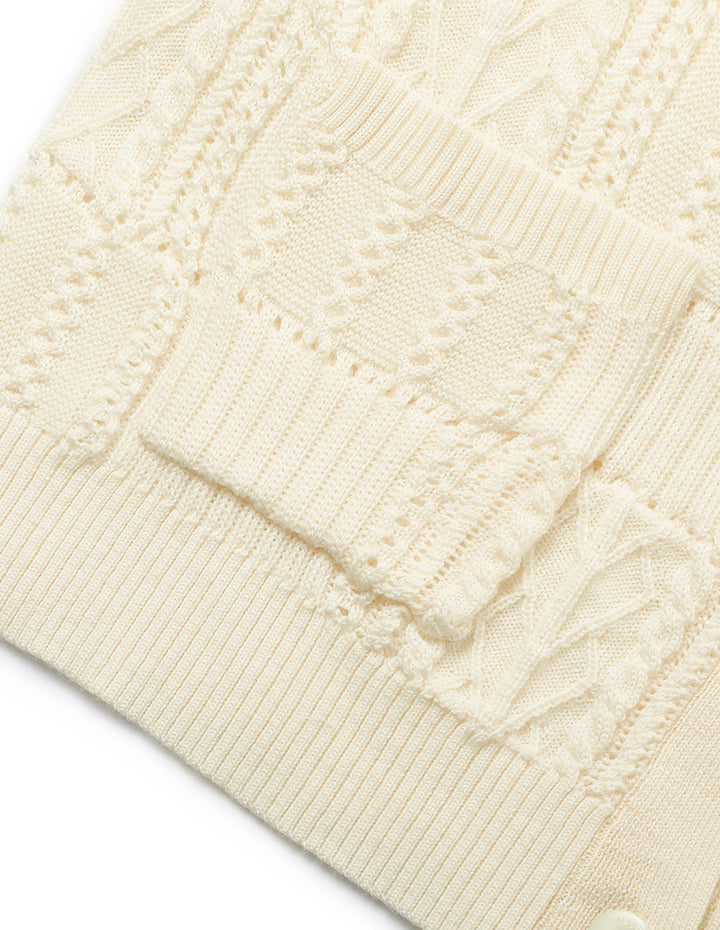 MARYLING Cream V-Neck French Knitted Cardigan