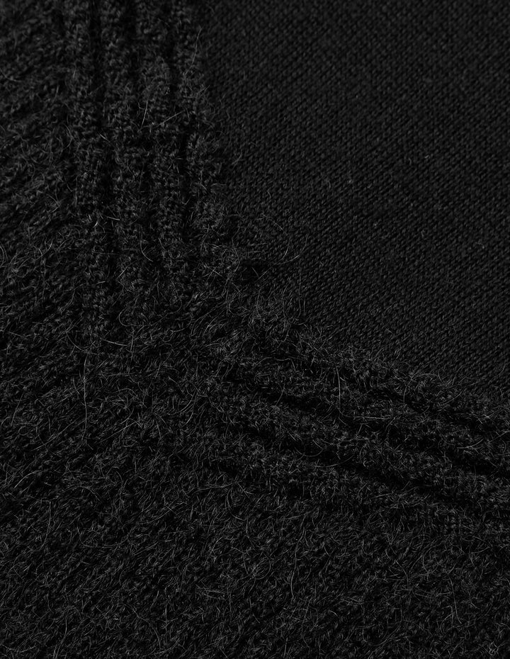 MARYLING Crew-Neck Long-Sleeve Empire Large-Hem Pleated Knitted Midi Dress