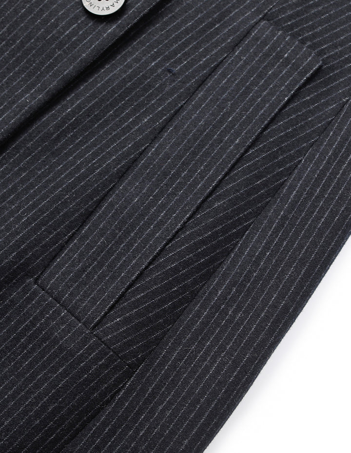 MARYLING Navy Striped Double-Breasted Long Trench Blazer