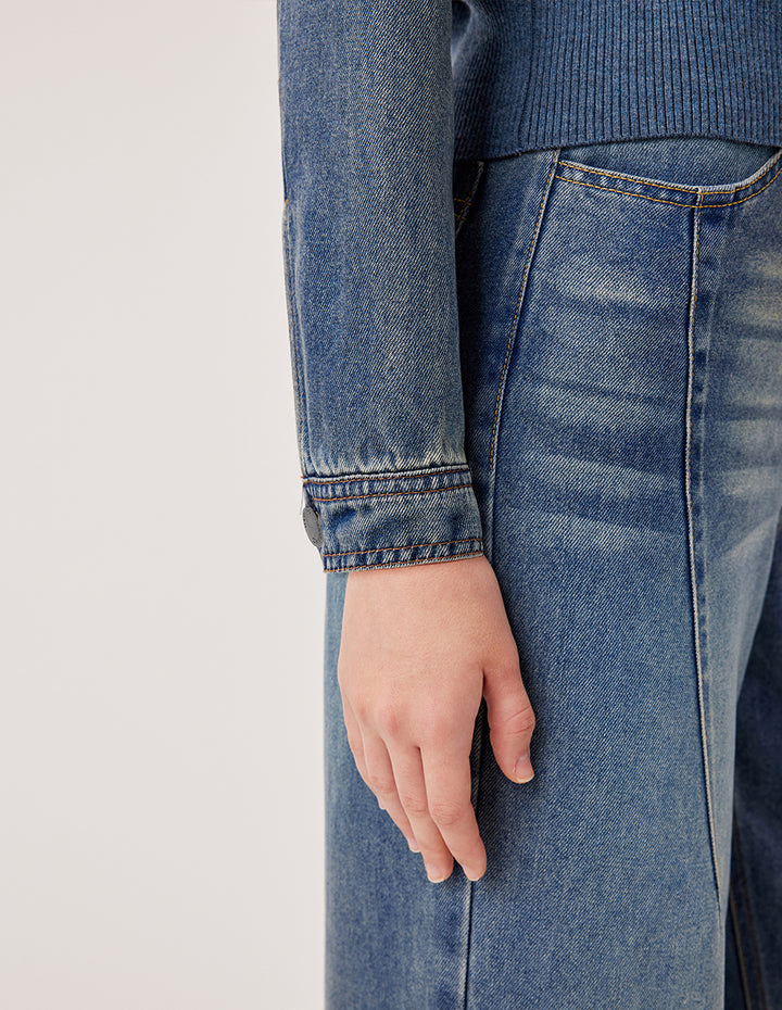 MARYLING Loose Fit Straight Leg Washed Blue Jeans