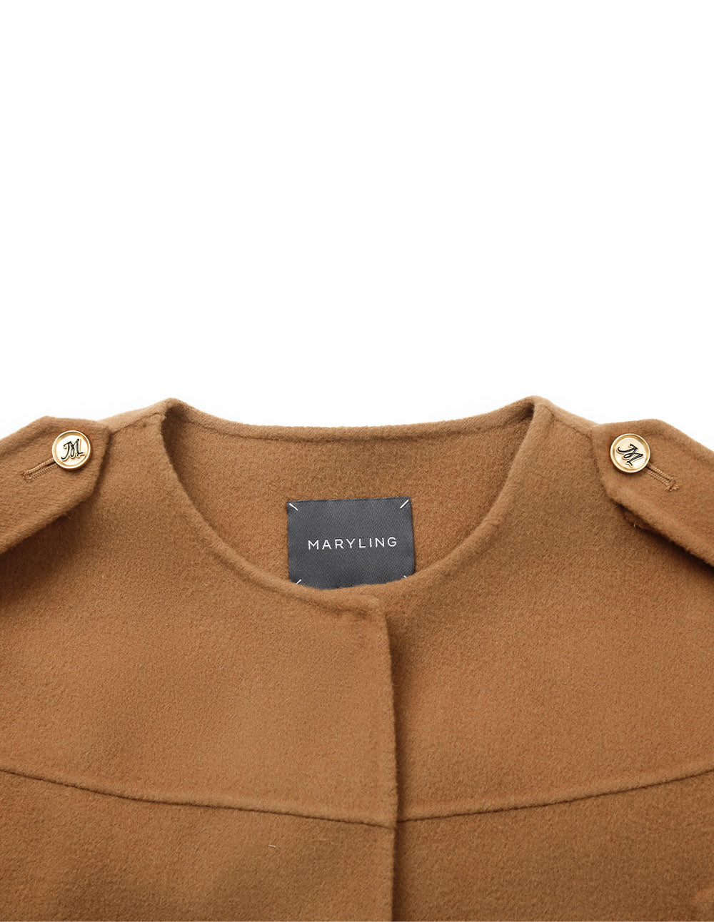 MARYLING Camel Silk Round Collar Cape Jacket