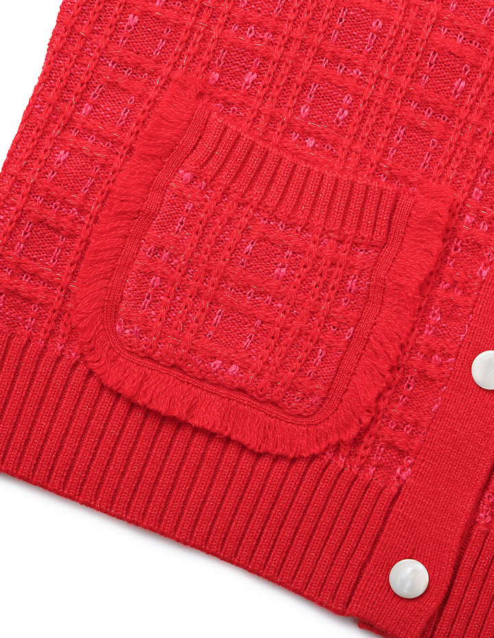 MARYLING Red Round Collar Knit Cardigan