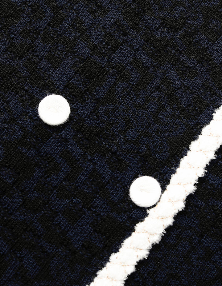 MARYLING V-Neck White Trim Double-Breasted Long-Sleeve Knit Cardigan