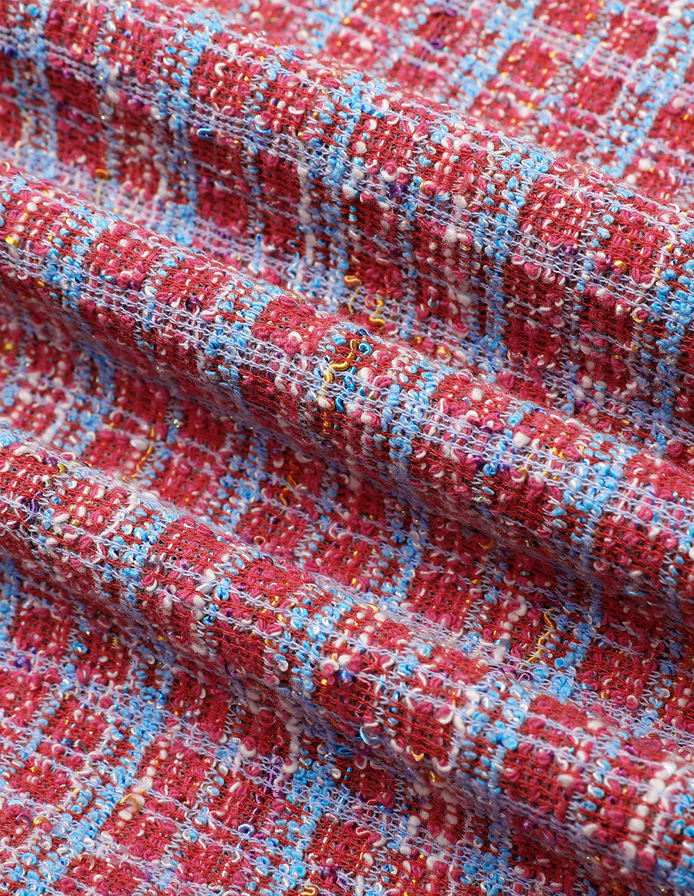 MARYLING Powder Blue Plaid Tweed Short-Sleeved Dress